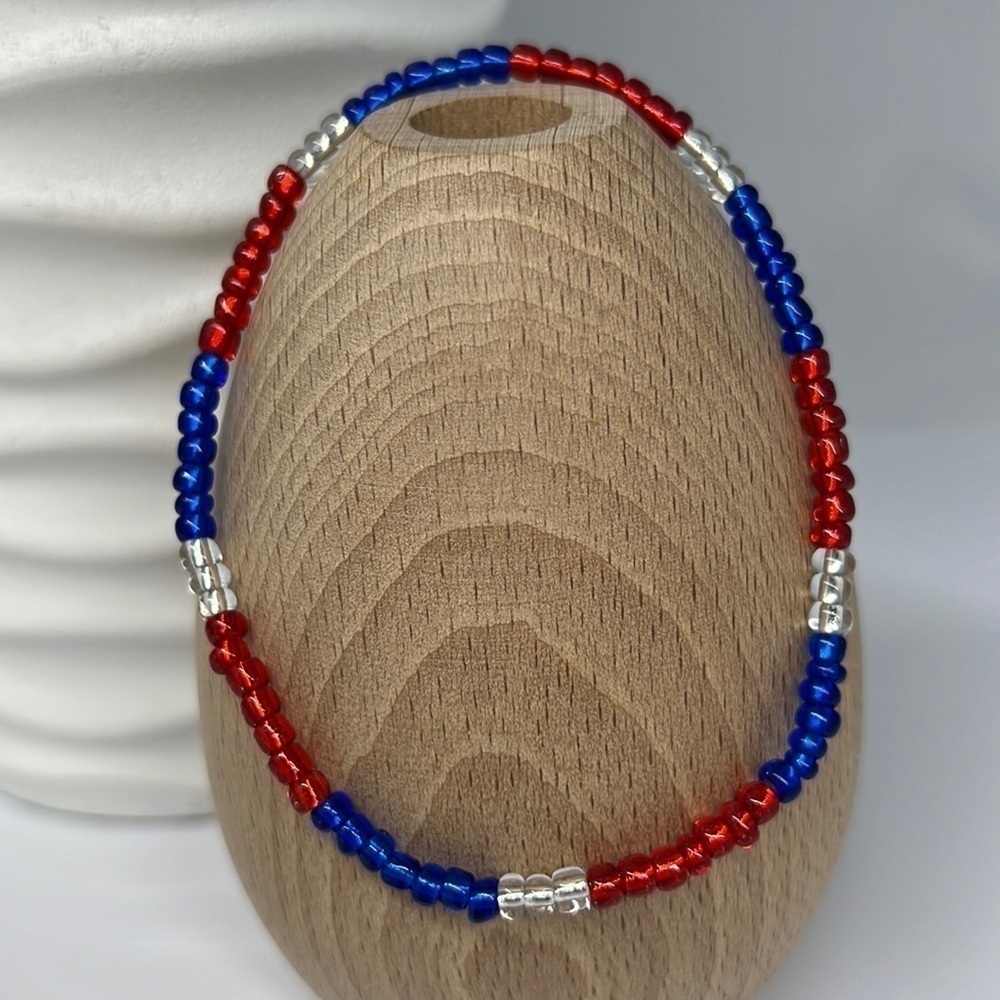 Stretch Beaded Anklet Red White & Blue